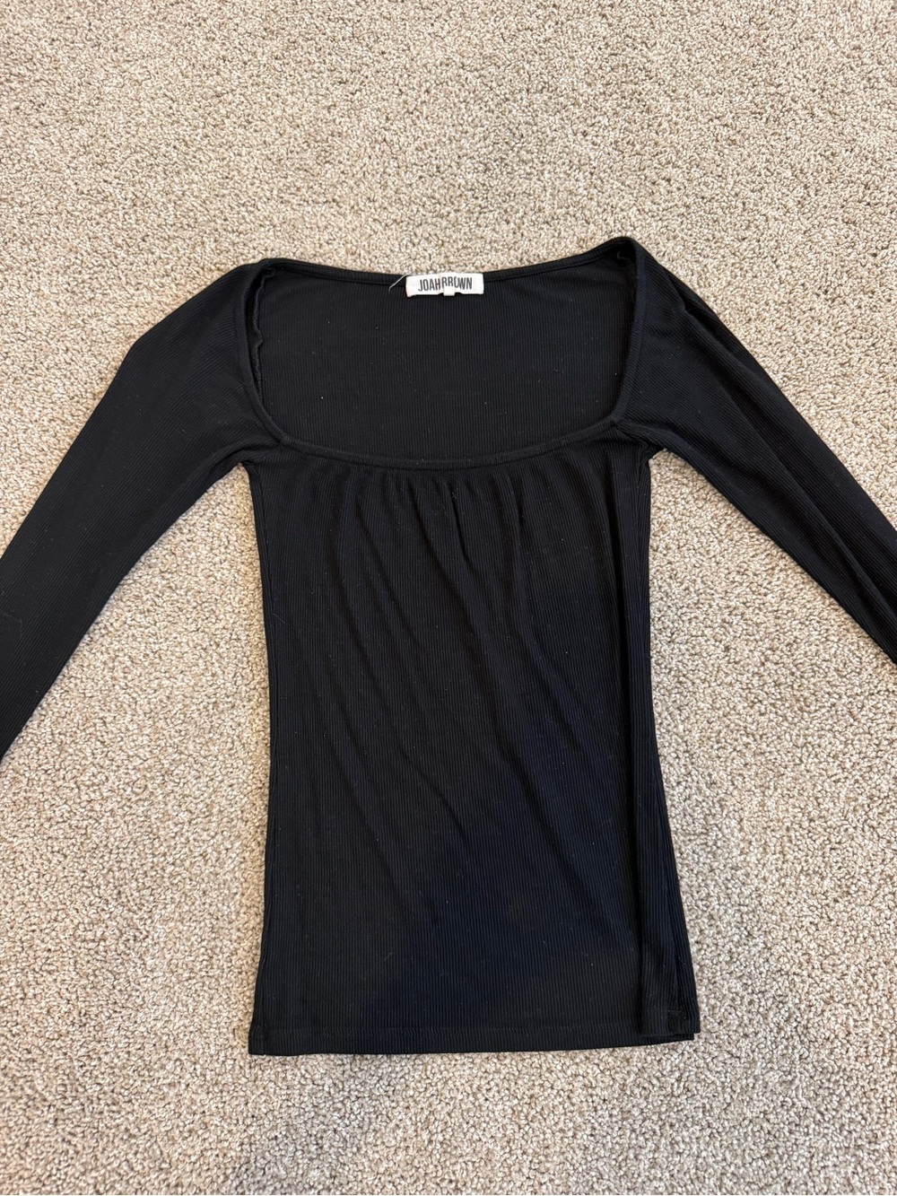 Joah Brown Black Ribbed Square Neck Long Sleeve Top